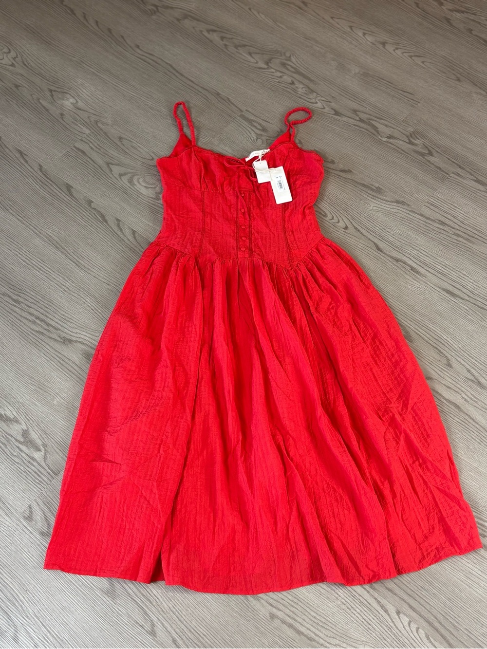 Altar'd State Red Smocked Bodice Spaghetti Strap Dress